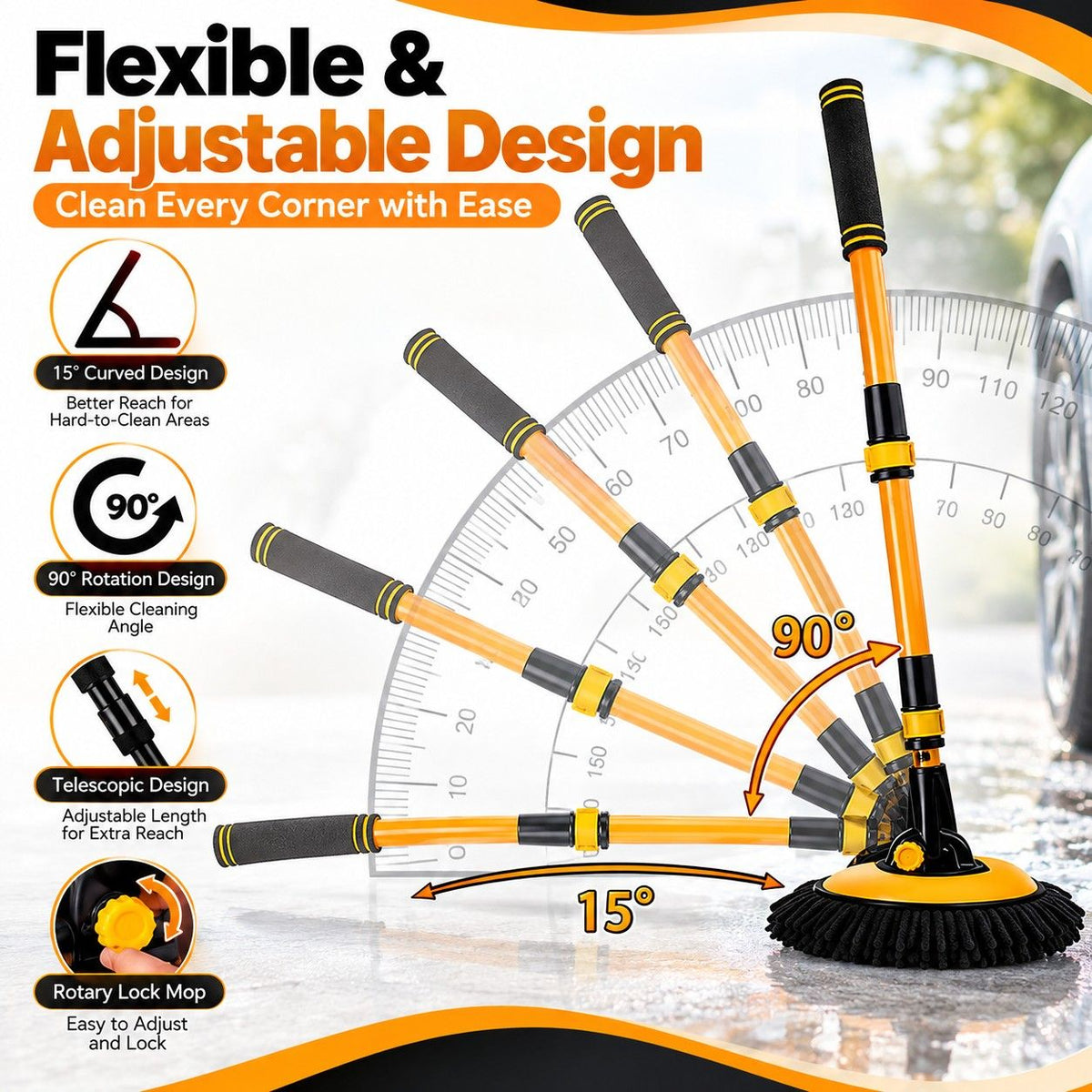 CarClean Pro™ – Curved Car Brush with Telescopic Handle