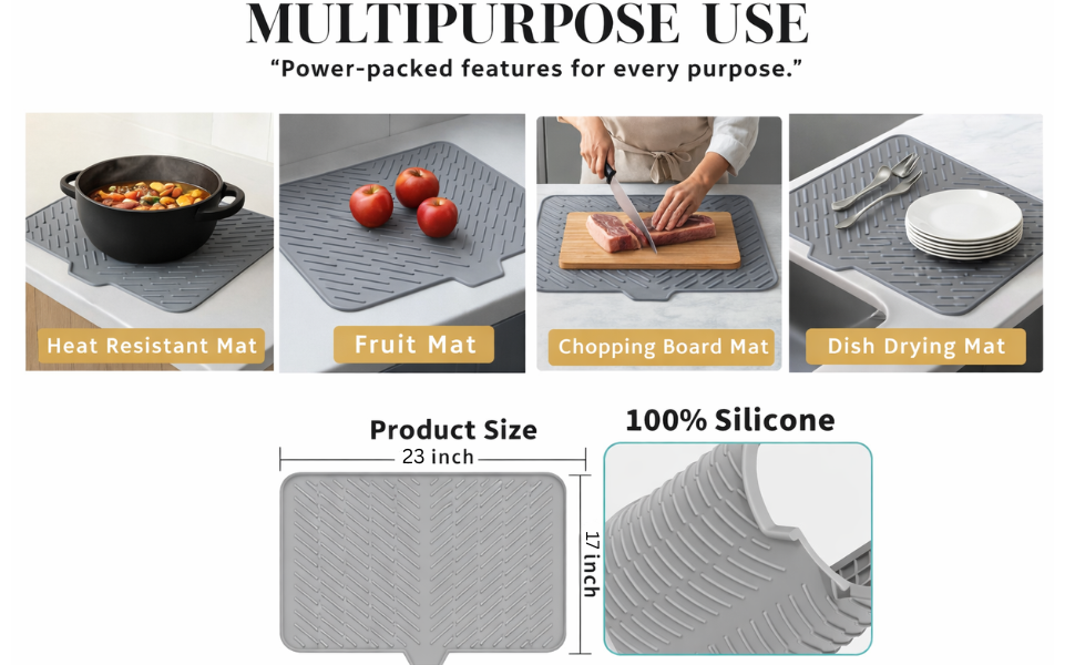 Driyo™ Quick-Dry Silicone Dish Drying Mat for Kitchen Countertops